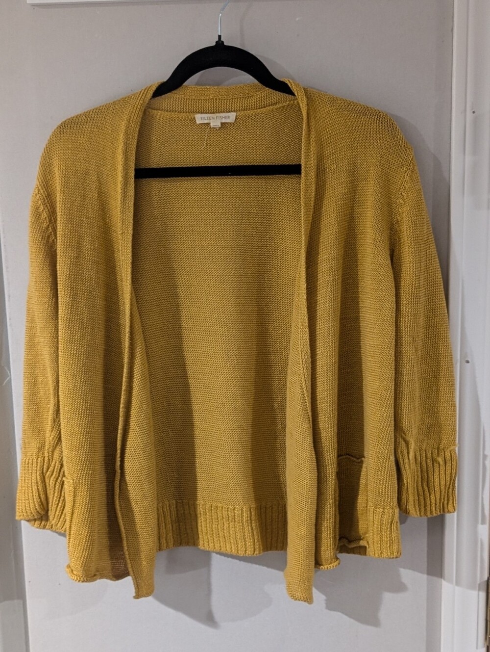 Eileen Fisher Mustard Open-Front Knit Cardigan